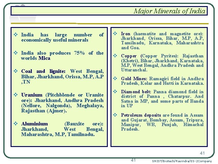 Major Minerals of India v India has large number economically useful minerals of v