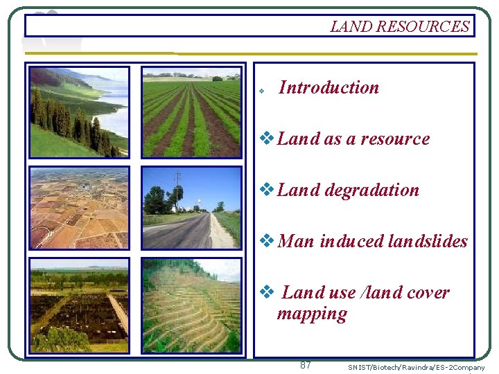 LAND RESOURCES v Introduction v Land as a resource v Land degradation v Man