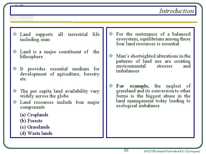 Introduction v Land supports all terrestrial life including man v Land is a major