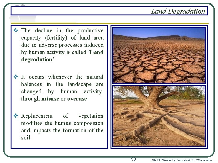 Land Degradation v The decline in the productive capacity (fertility) of land area due