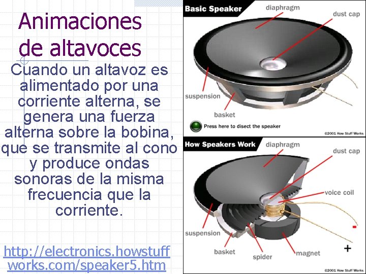 Animaciones de altavoces Cuando un altavoz es alimentado por una corriente alterna, se genera