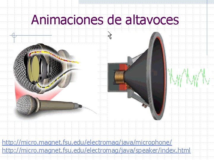 Animaciones de altavoces http: //micro. magnet. fsu. edu/electromag/java/microphone/ http: //micro. magnet. fsu. edu/electromag/java/speaker/index. html