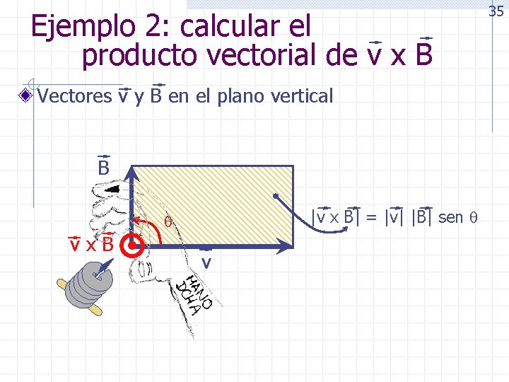 Ejemplo 2: calcular el producto vectorial de v x B Vectores v y B