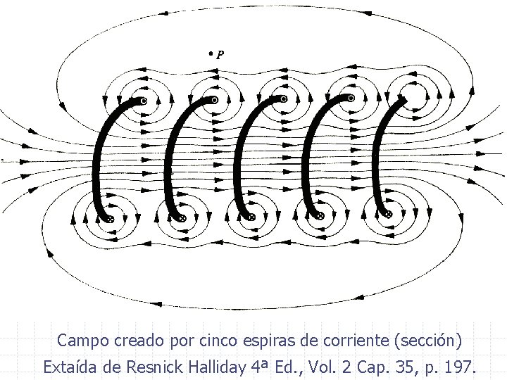 Campo creado por cinco espiras de corriente (sección) Extaída de Resnick Halliday 4ª Ed.