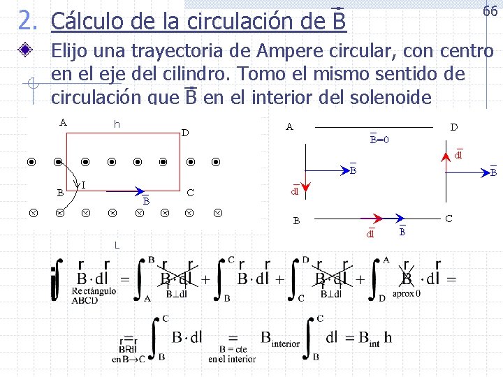 2. Cálculo de la circulación de B 66 Elijo una trayectoria de Ampere circular,