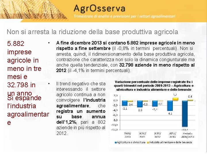 Non si arresta la riduzione della base produttiva agricola • 5. 882 imprese agricole