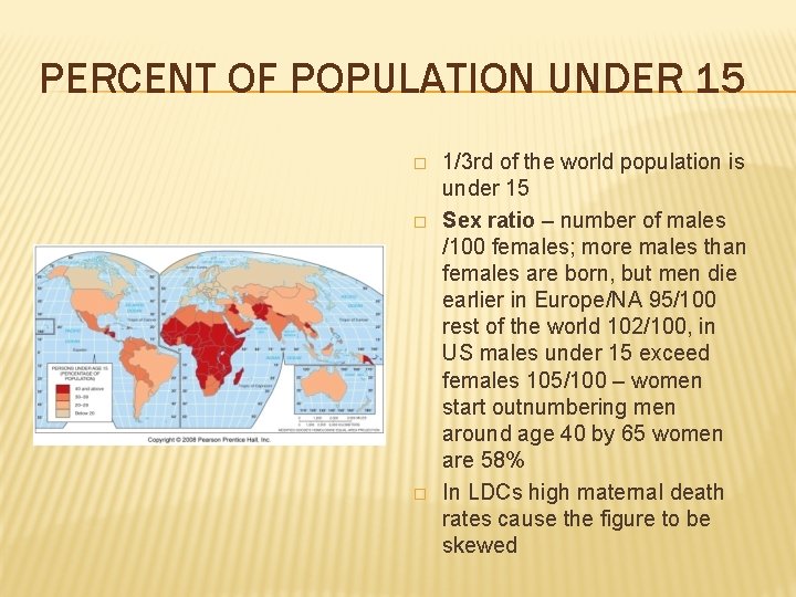 PERCENT OF POPULATION UNDER 15 � � � 1/3 rd of the world population