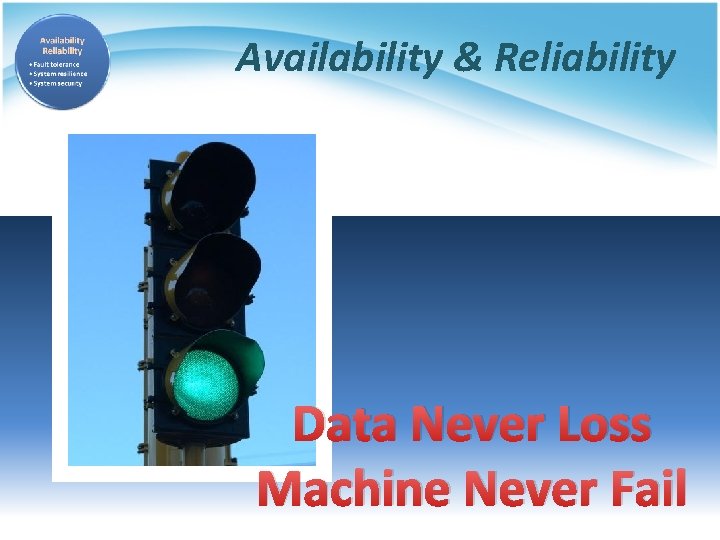 Availability & Reliability Data Never Loss Machine Never Fail 