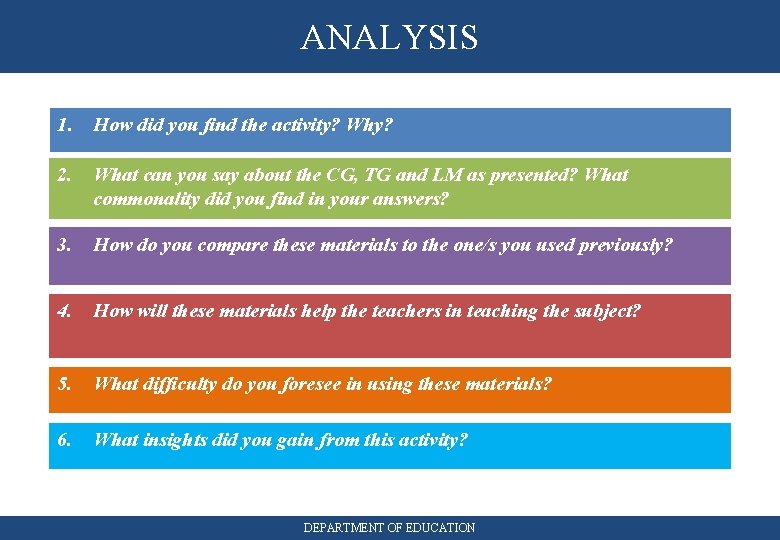 ANALYSIS 1. How did you find the activity? Why? 2. What can you say