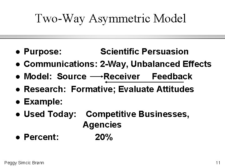 Two-Way Asymmetric Model l l l Purpose: Scientific Persuasion Communications: 2 -Way, Unbalanced Effects