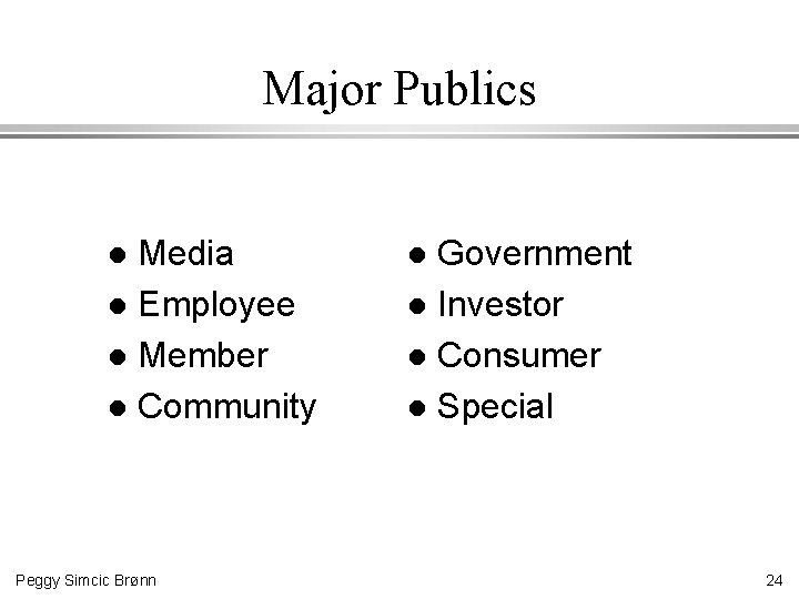 Major Publics Media l Employee l Member l Community l Peggy Simcic Brønn Government