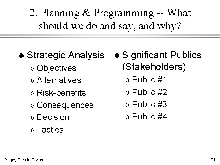 2. Planning & Programming -- What should we do and say, and why? l