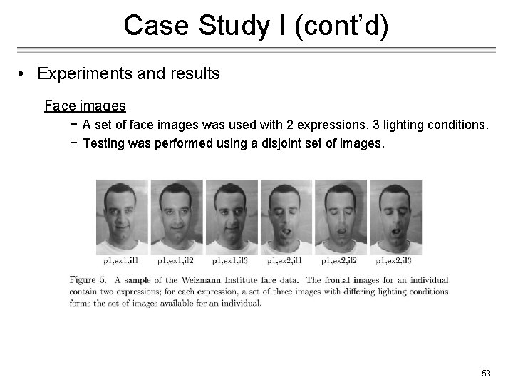Case Study I (cont’d) • Experiments and results Face images − A set of