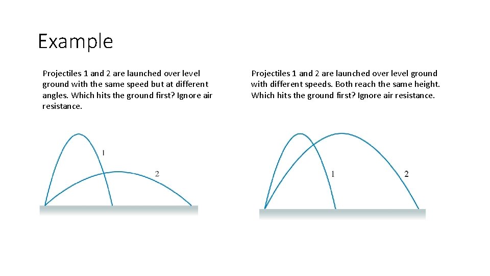 Example Projectiles 1 and 2 are launched over level ground with the same speed