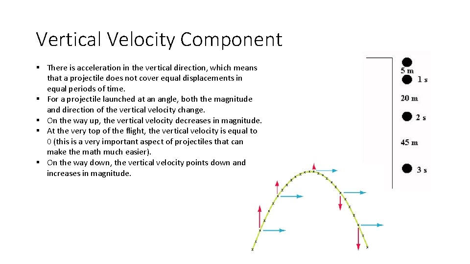 Vertical Velocity Component § There is acceleration in the vertical direction, which means that