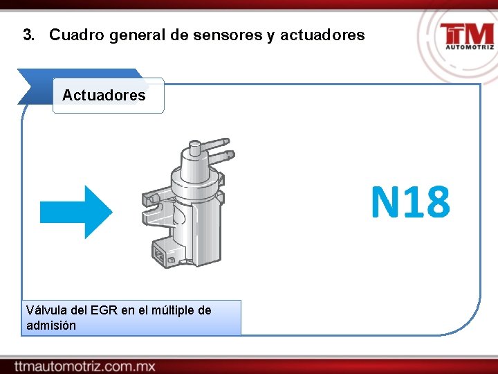 3. Cuadro general de sensores y actuadores Actuadores Válvula del EGR en el múltiple
