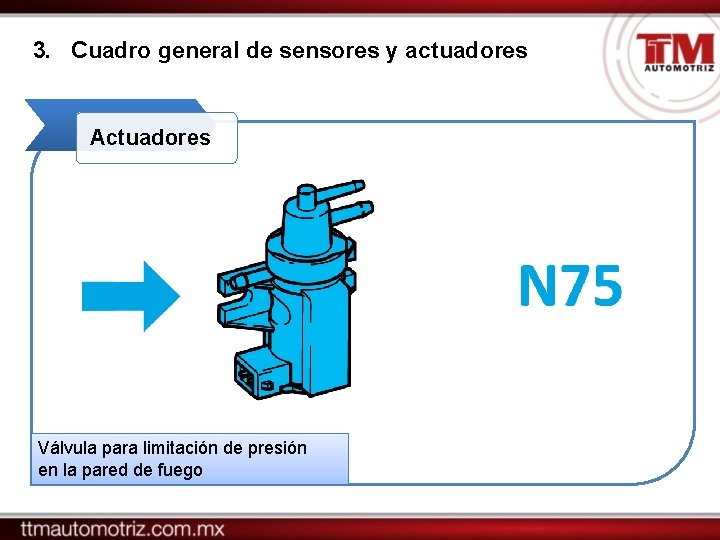 3. Cuadro general de sensores y actuadores Actuadores Válvula para limitación de presión en