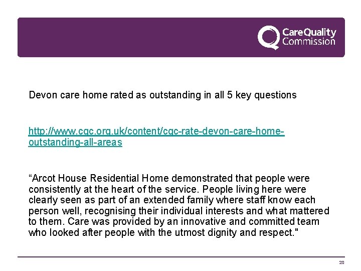 Devon care home rated as outstanding in all 5 key questions http: //www. cqc.