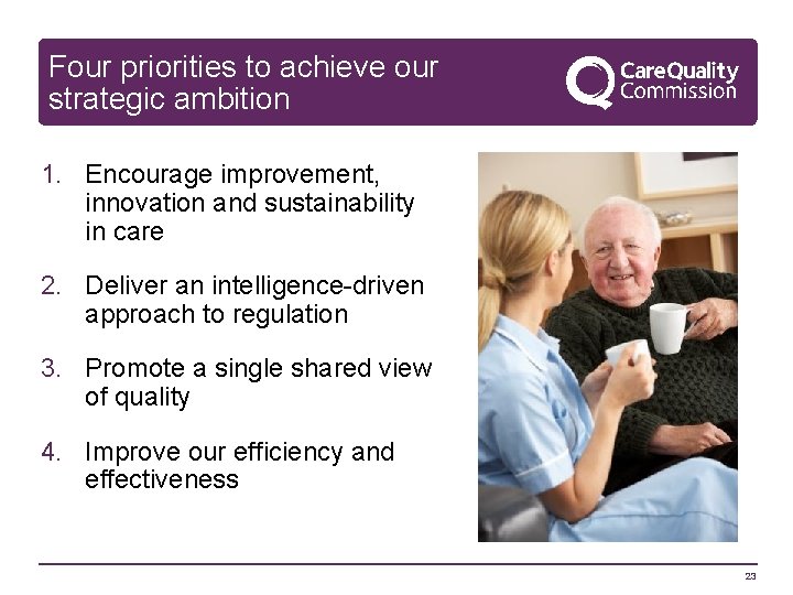 Four priorities to achieve our strategic ambition 1. Encourage improvement, innovation and sustainability in