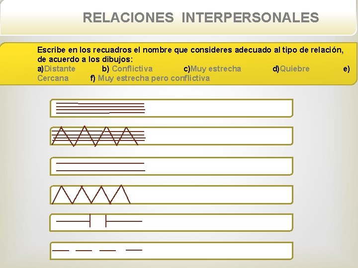 RELACIONES INTERPERSONALES Escribe en los recuadros el nombre que consideres adecuado al tipo de