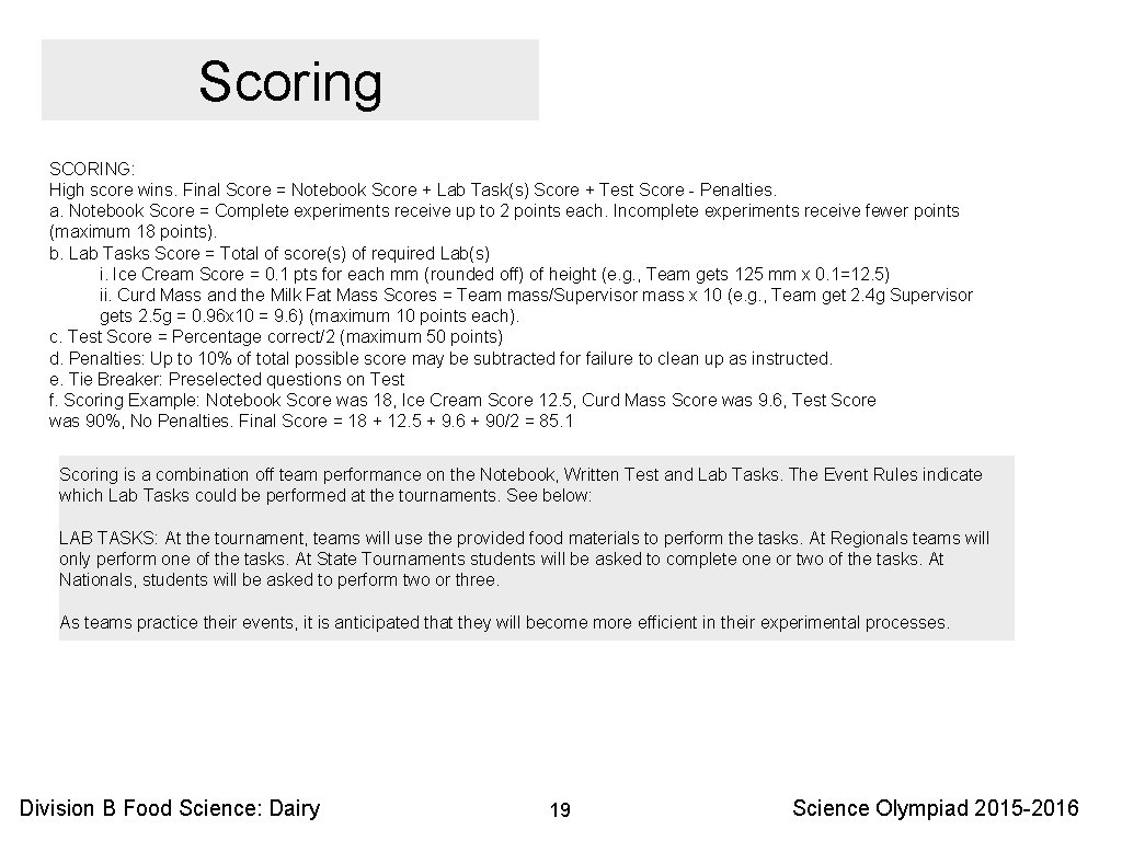 Scoring SCORING: High score wins. Final Score = Notebook Score + Lab Task(s) Score