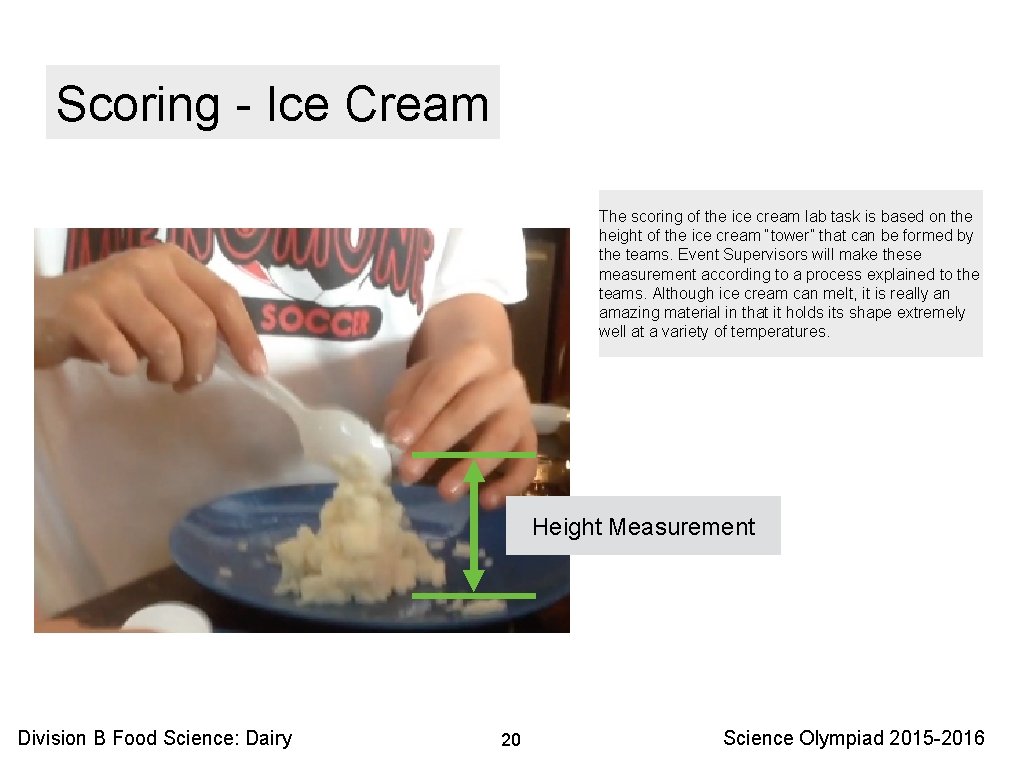 Scoring - Ice Cream The scoring of the ice cream lab task is based