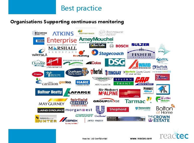 Best practice Organisations Supporting continuous monitoring Reactec Ltd Confidential www. reactec. com 