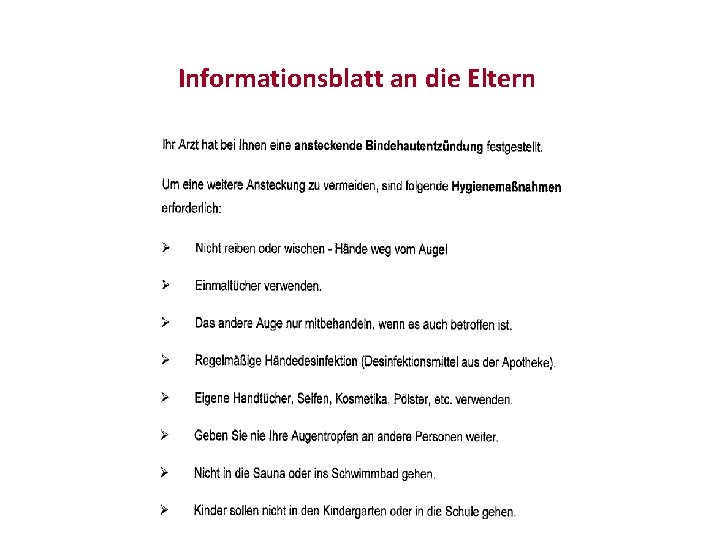 Informationsblatt an die Eltern 