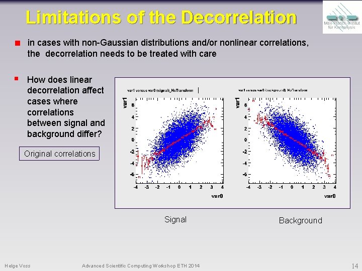Limitations of the Decorrelation in cases with non-Gaussian distributions and/or nonlinear correlations, the decorrelation