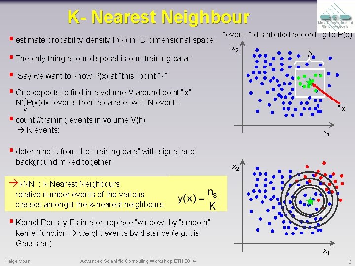 K- Nearest Neighbour § estimate probability density P(x) in D-dimensional space: § The only