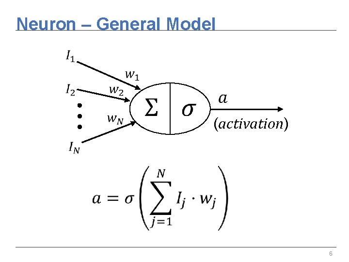 Neuron – General Model (activation) 6 Neuron – General Model (activation) 6
