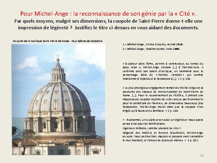 Pour Michel-Ange : la reconnaissance de son génie par la « Cité » .