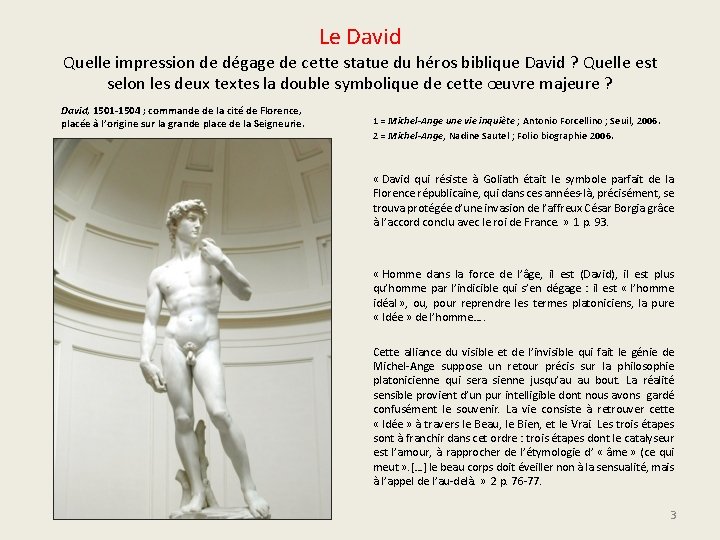 Le David Quelle impression de dégage de cette statue du héros biblique David ?