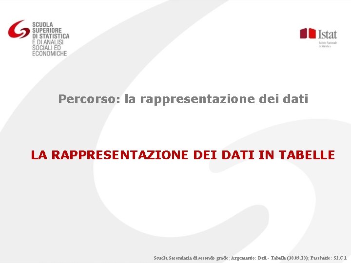 Percorso: la rappresentazione dei dati LA RAPPRESENTAZIONE DEI DATI IN TABELLE Scuola Secondaria di