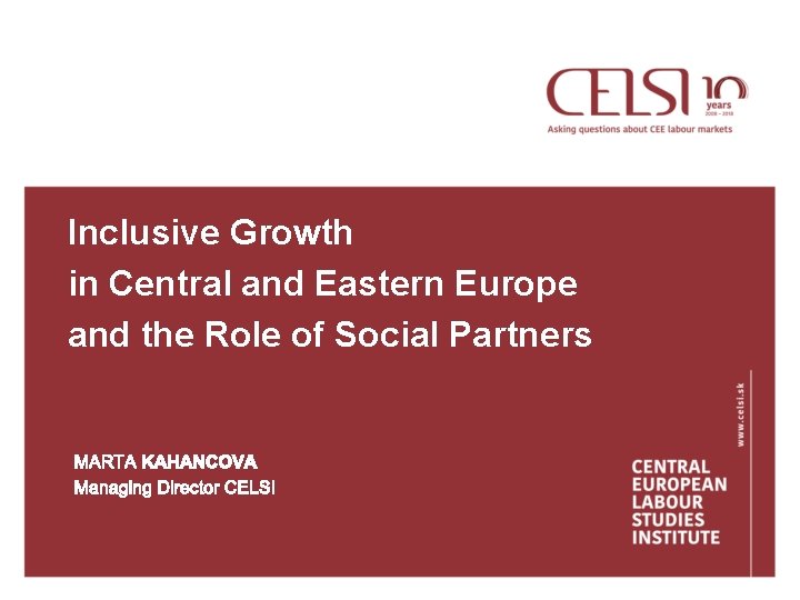 Inclusive Growth in Central and Eastern Europe and