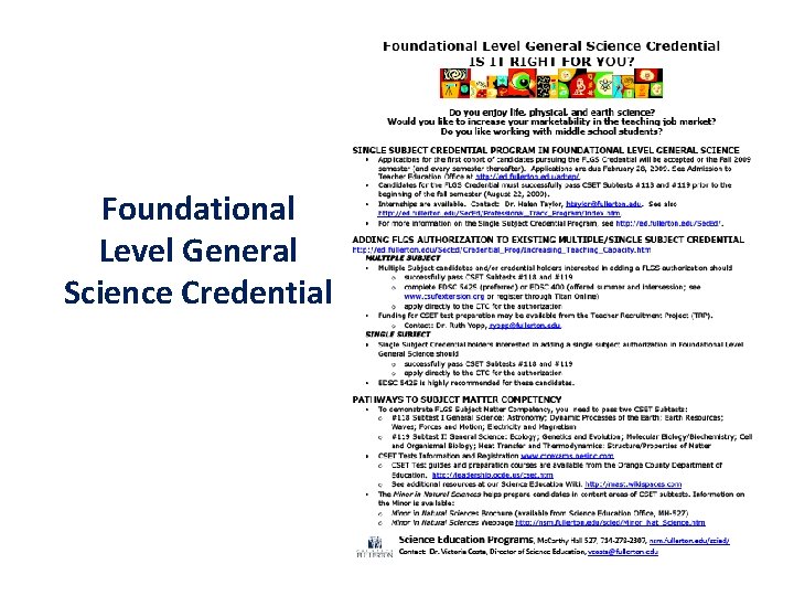 Foundational Level General Science Credential 