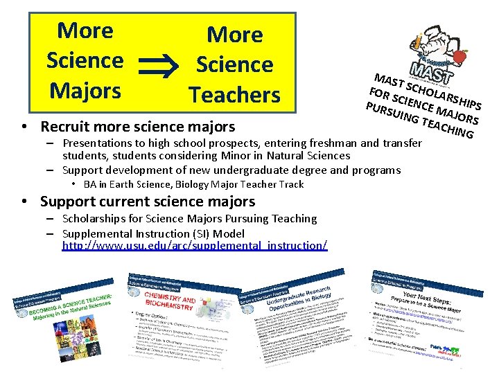 More Science Majors • More Science Teachers MAS T FOR SCHOLA R SC PURS