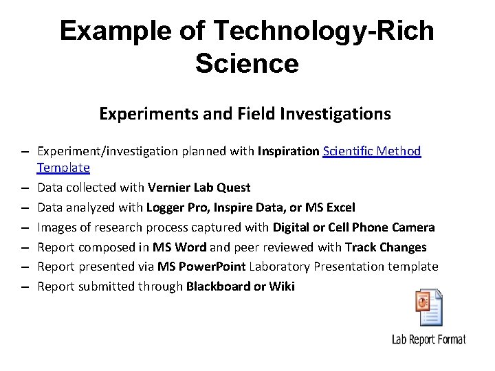 Example of Technology-Rich Science Experiments and Field Investigations – Experiment/investigation planned with Inspiration Scientific