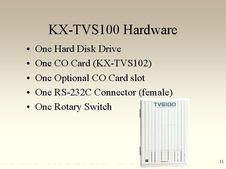 KX-TVS 100 Hardware • • • One Hard Disk Drive One CO Card (KX-TVS