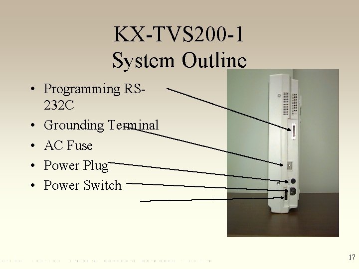 KX-TVS 200 -1 System Outline • Programming RS 232 C • Grounding Terminal •