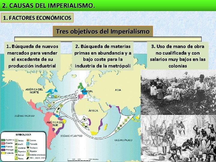 2. CAUSAS DEL IMPERIALISMO. 1. FACTORES ECONÓMICOS Tres objetivos del Imperialismo 1. Búsqueda de 2. CAUSAS DEL IMPERIALISMO. 1. FACTORES ECONÓMICOS Tres objetivos del Imperialismo 1. Búsqueda de