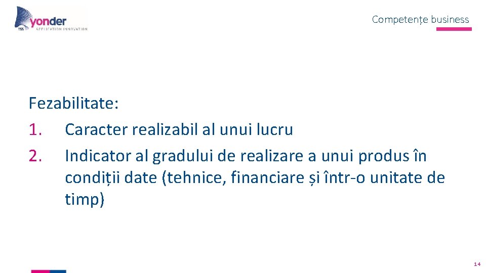 Competențe business Fezabilitate: 1. Caracter realizabil al unui lucru 2. Indicator al gradului de Competențe business Fezabilitate: 1. Caracter realizabil al unui lucru 2. Indicator al gradului de