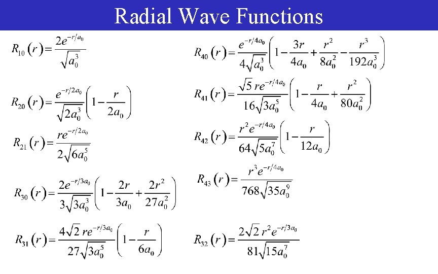 Radial Wave Functions 