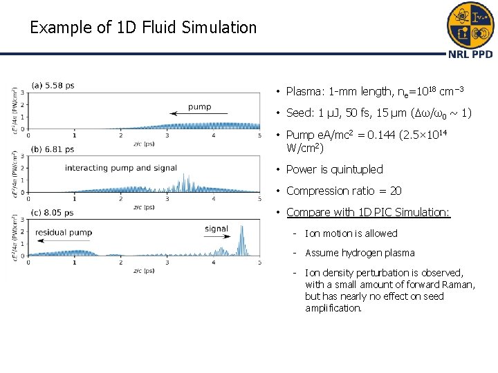 Example of 1 D Fluid Simulation • Plasma: 1 -mm length, ne=1018 cm− 3 Example of 1 D Fluid Simulation • Plasma: 1 -mm length, ne=1018 cm− 3