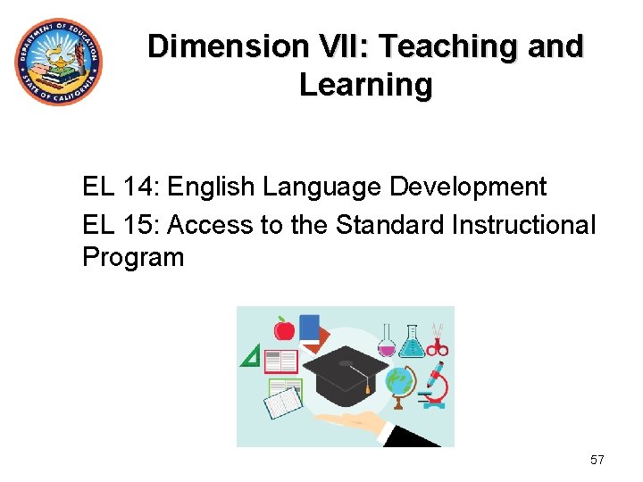 Dimension VII: Teaching and Learning EL 14: English Language Development EL 15: Access to