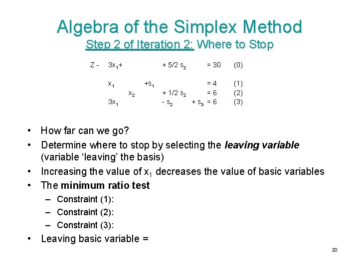 Algebra of the Simplex Method Step 2 of Iteration 2: Where to Stop Z-