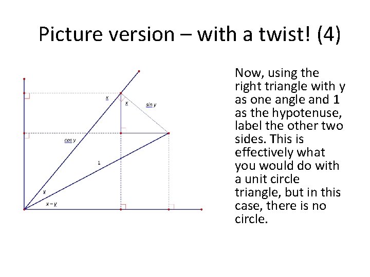 Picture version – with a twist! (4) Now, using the right triangle with y Picture version – with a twist! (4) Now, using the right triangle with y
