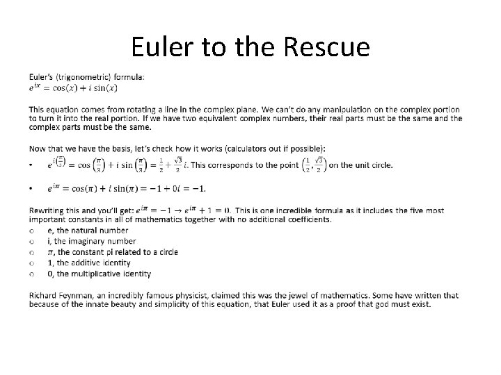 Euler to the Rescue • Euler to the Rescue •