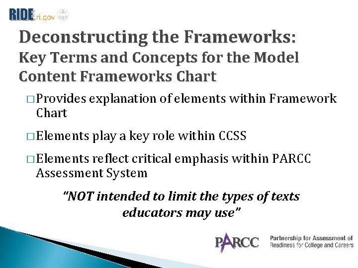 Deconstructing the Frameworks: Key Terms and Concepts for the Model Content Frameworks Chart �