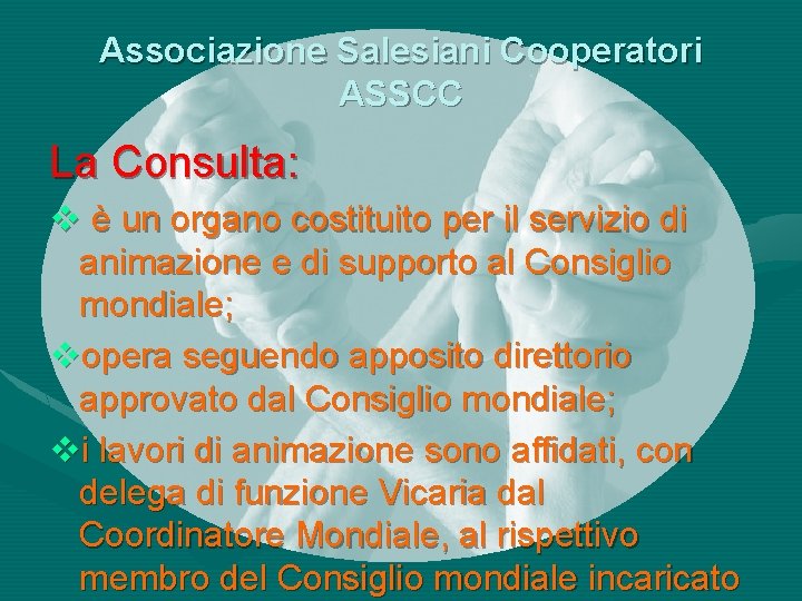 Associazione Salesiani Cooperatori ASSCC La Consulta: v è un organo costituito per il servizio